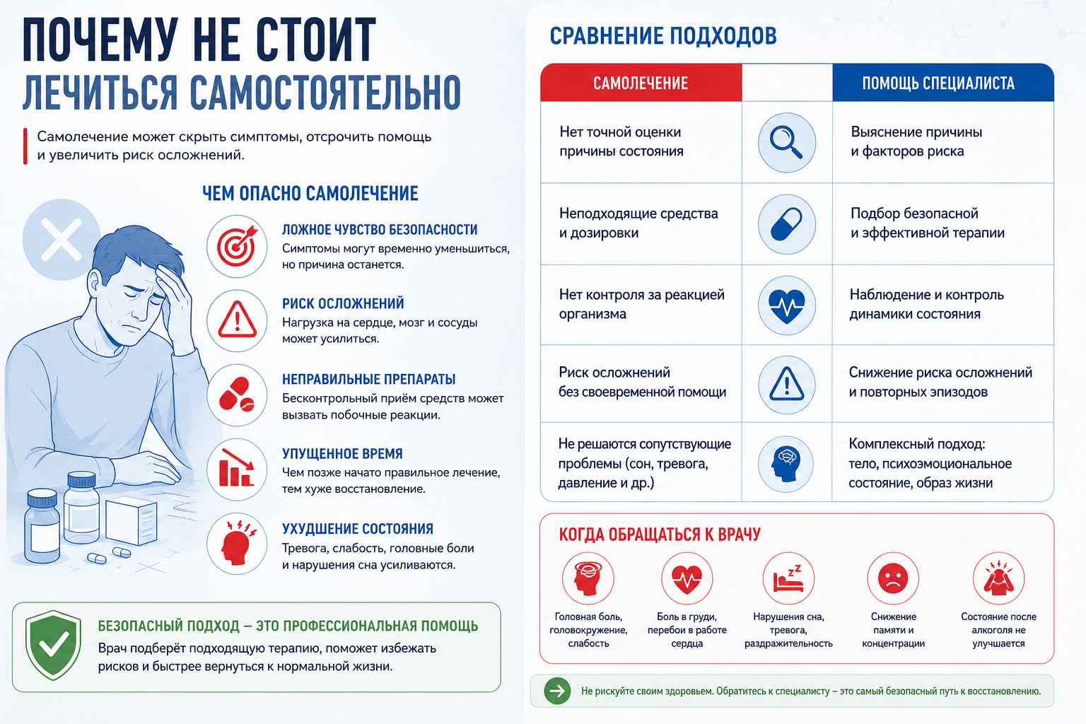 Инфографика объясняет почему не стоит лечиться самостоятельно